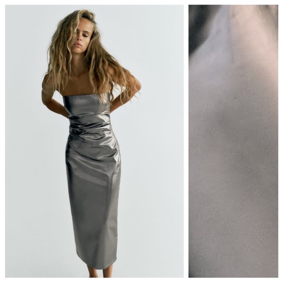 ZARA NEW WOMAN SS23 STEEL METALLIC STRAPLESS DRESS 3067/290/015 - Picture 7 of 12